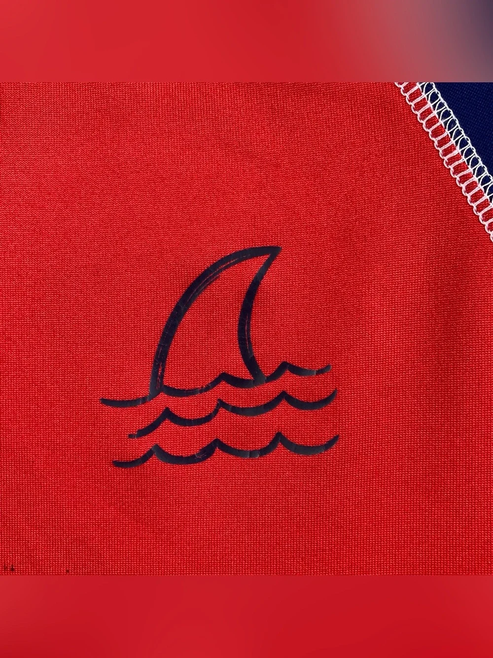 KIMU Surf Kids Rash Guard Swim Shirt Size 10/12 Red Blue Shark